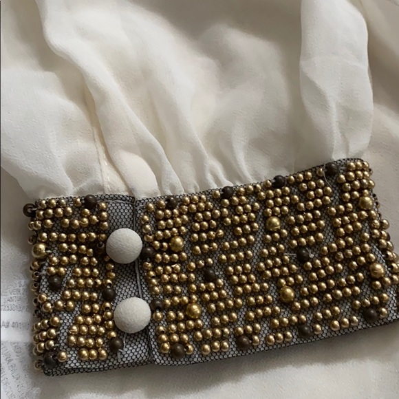NWT F21 White Blouse W. Gold Beads - Picture 8 of 9